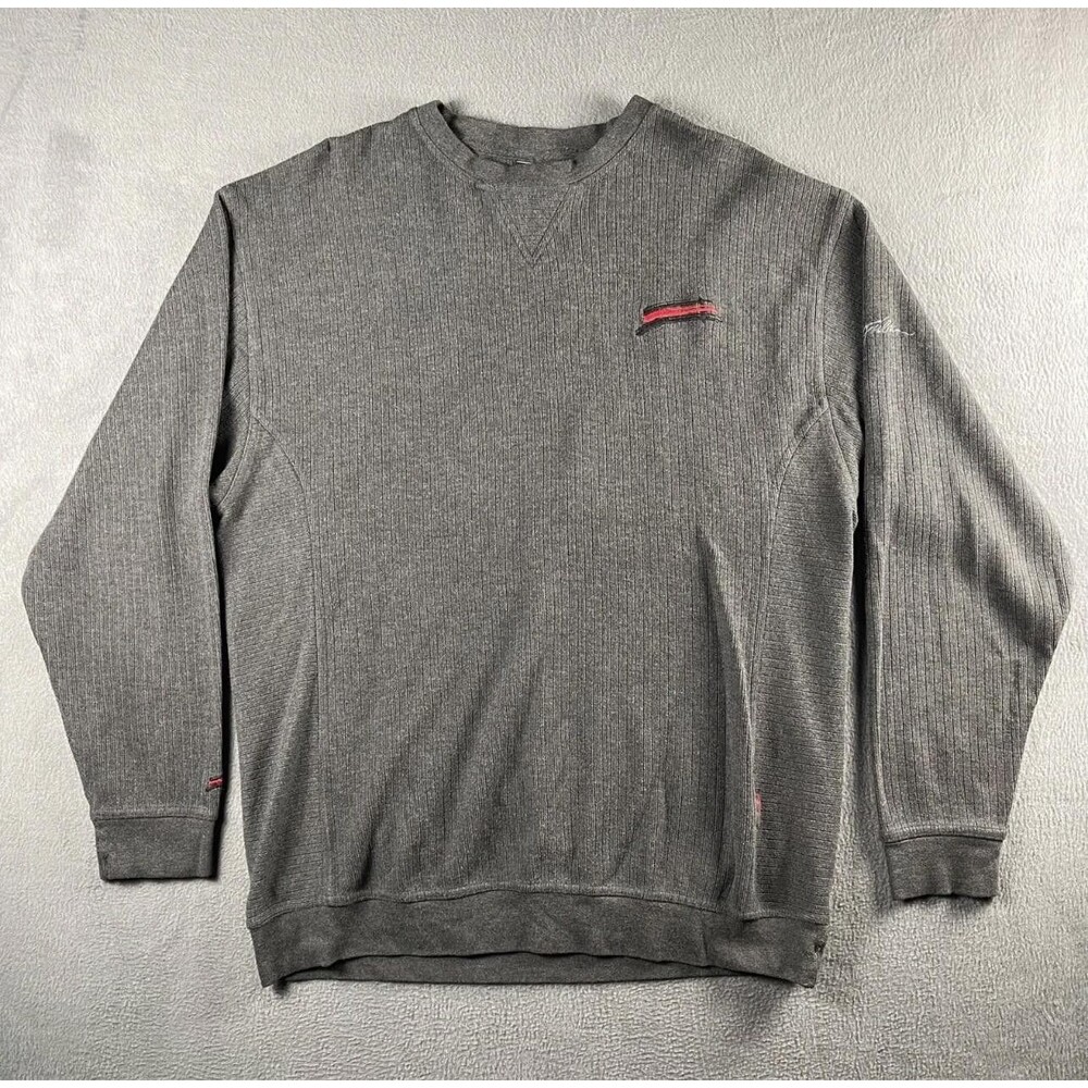 FUBU Sweatshirt Mens XL Gray Ribbed Knit Crewneck Logo Preppy Streetwear Y2K